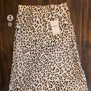Theory Slip Skirt Women's Small Classic Leopard Print Midi Silk Feel N0105307